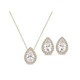 UDYLGOON Cubic Zirconia Teardrop Earrings Necklace Bracelet Jewelry Set For Bride Bridesmaids Bridal Wedding Party Prom Women Jewelry Gift （2 Set-14k Gold Plated）