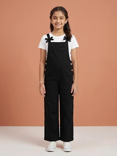 Image of KiddoPanti Girls Denim Dungaree Pant | Cotton Blend Stretch Jumpsuit | Single Front Pocket | Stylish Casual Kids Dungaree | Comfortable Everyday Wear 1-14 Years