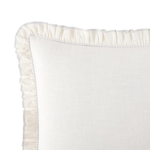 Image of kate spade new york Cotton Ruffle Euro Sham, 26 inch x 26 inch Spring Pillow Cover, Single 100% Cotton Linen-Like Cover, Machine Washable, White - Glacier Gray