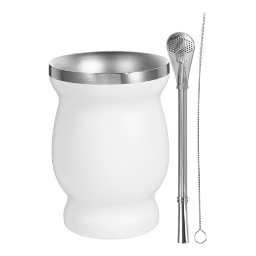 OATIPHO Taza de Mate de Acero Inoxidable 1 Juego, Aislamiento Térmico Doble Capa, Forma Calabaza Color Claro, Incluye Bombilla, Cuchara y Cepillo, para Té y Yerba Mate en Casa y Oficina