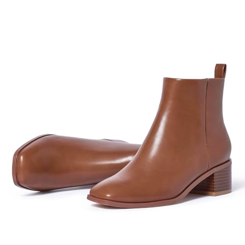 Elisabet Tang Women's Chunky Heel Ankle Booties,2 inch Sexy Square Toe Short Booties Fashion Ankle & Bootie with Side Zipper Low Block Heels Dress Evening Party Booties Shoes