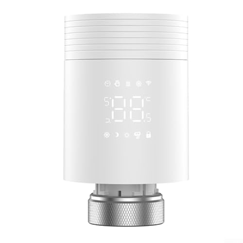 Termostato de radiador con WiFi inteligente, control de aplicación, funcionamiento silencioso, batería de larga duración, temporizador semanal programable y compatible con voz
