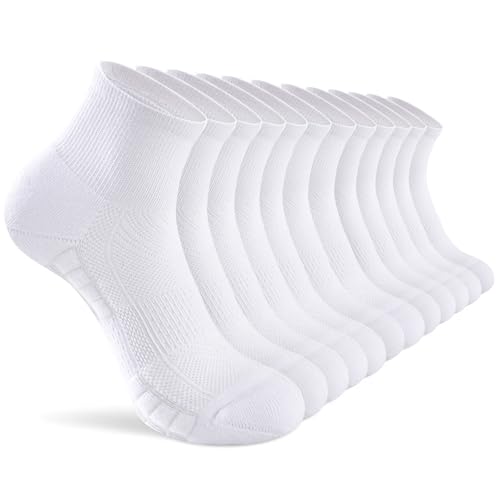 SukModen Ankle Running Socks Womens 6/12 Pairs Cushioned Athletic Sport Quarter Socks Breathable Moisture Wicking Light Compression 6 White 8-11
