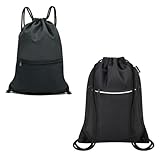 HOLYLUCK Drawstring Backpack Small Gym Bag Water Resistant String Bag Backpack for Men Women, Black