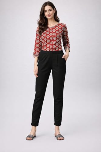 Image of DIGITAL SHOPEE Women Regular Fit Elastic Waist Full Length Cotton Formal Trouser for Casual Wear, Office Wear