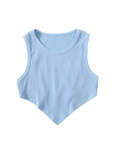 SheIn Women s Round Neck Sleeveless Crop Tops Asymmetrical Neck Rib Knit Tanks Baby Blue Medium