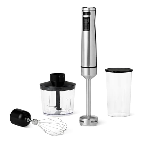 Amazon Basics 500 Watt Multi-Speed Immersion Hand Blender with Attachments, Corded, Silver