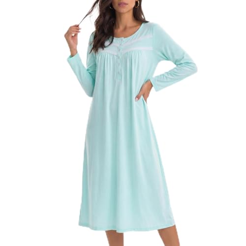 Image of IZZY + TOBY Nightgowns for Women Long Sleeve Soft Cotton Long Warm Nightdress Kintted Night Gown