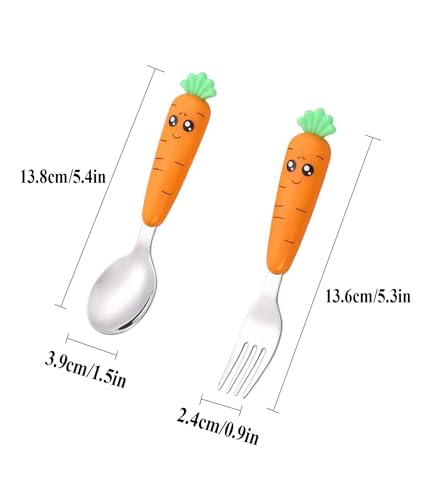Image of 2 Pcs Spoons and Forks Set, Spoon for Kids, Kids Spoon and Stainless Steel Silverware Kid Flatware Sets Travel Cutlery Set