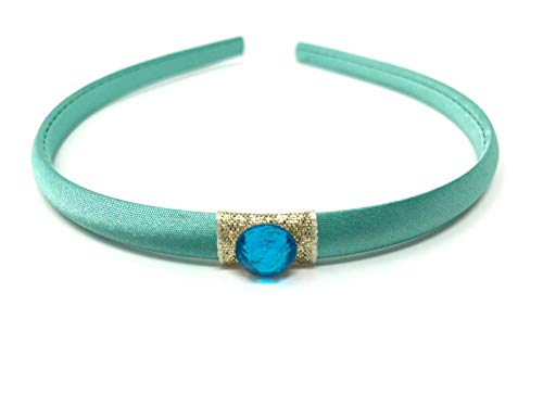 Princess Jasmine Style Turquoise Hairband Arabian Princess Inspired Headband – Teal Satin Costume Accessory with Blue Gem & Gold Accent – Perfect for Dress Up, Cosplay, Halloween, and Birthday Parties