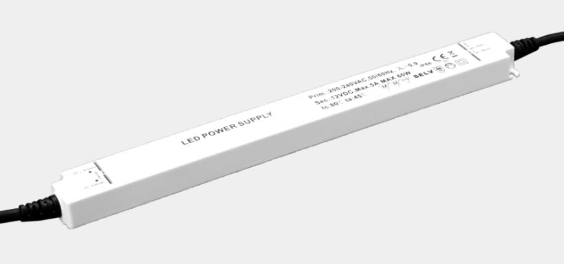 LED Netzteil Slim (MECP-S-WP) 12V DC, 5A, 60W Trafo mit MM Möbeleinbau, CE, Kurzschlussfe wasserfest (IP66)