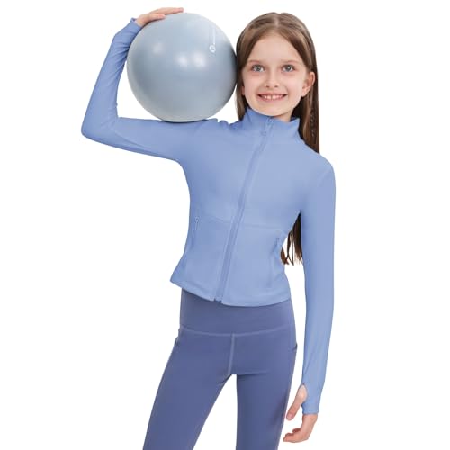 Image of B&GCozy Girls Zip Up Jacket Horse Riding Shirts Athletic Yoga Lightweight Jackets for Girl 6-15 Years