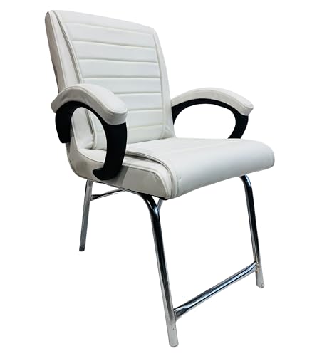 Image of Special Director Principal Manager Office Visitor with arm Rest with Double Pipe Frame and Cushioned seat Back (1, White, H Frame)