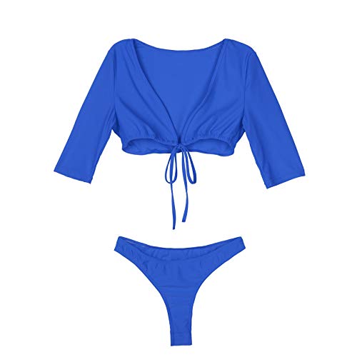 Kaerm Woman Half Sleeve Tie Knot Two Piece Swimsuit Bikini Set High Waist Thong Swimwear Bathing Suit3