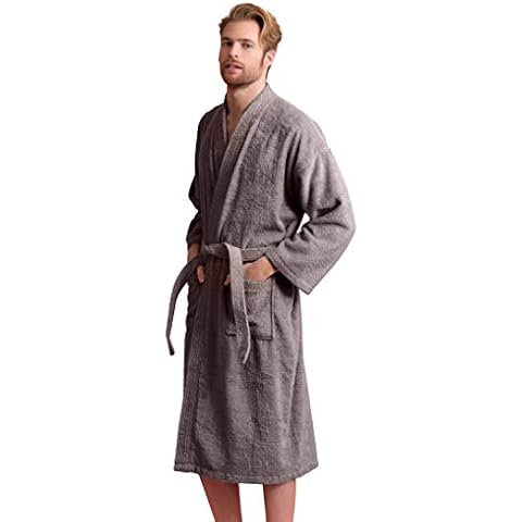 Soft Touch Linen Men's Robe, Turkish Terry Bathrobe, Turkish Terry Kimono Spa Bathrobe (Large, Gray-Custom) Cover