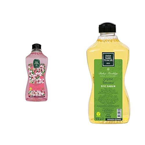 Eyüp Sabri Tuncer Doğal Zeytinyağlı Sıvı Sabun Japon Kiraz Çiçeği 1,5 L Pet Şişe (1 x 1500 ml) xEyüp Sabri Tuncer Doğal Zeytinyağlı Sıvı Sabun Çeşme Limonu 1,5 L Pet Şişe (1 x 1500 ml)