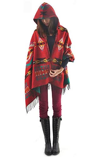 YEESAM Hoodie Poncho Bohemian Blanket, Hooded Shawl Cape Cloak Scarf Tassel