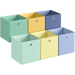 SONGMICS Storage Cubes, Set of 6 Odorless Foldable Storage Boxes, 10.2 x 10.2 x 11 Inches, Closet Organizers for Shelf, Rainbow Storage Bins, Colorful Fabric Bins for Bedroom, Living Room UR