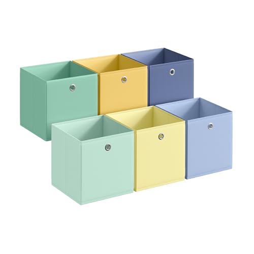 SONGMICS Storage Cubes, Set of 6 Odorless Foldable Storage Boxes, 10.2 x 10.2 x 11 Inches, Closet Organizers for Shelf, Rainbow Storage Bins, Colorful Fabric Bins for Bedroom, Living Room UR