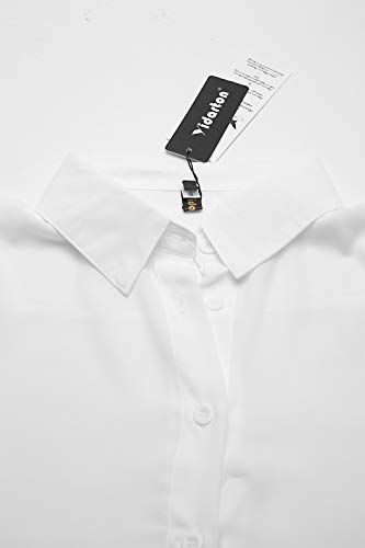 Yidarton Women's Long Sleeve V Neck Chiffon Blouses Tops Button Down Business Shirts(White,S)