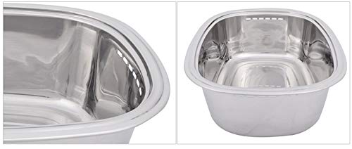 Characin Stainless Steel Dishpan Basin Dish Washing Bowl Bucket Basket Portable Tub Rack (Rounded Rectangle) #TOP6
