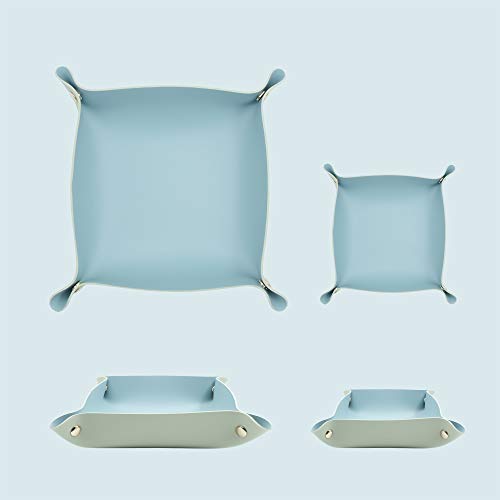 2 Size Leather Valet Tray Organizer, Folding Travel Organizer,Jewelry Tray, For Travel, Home Or Office | Plain Weave, Double Complexion - Blue & Green #TOP7