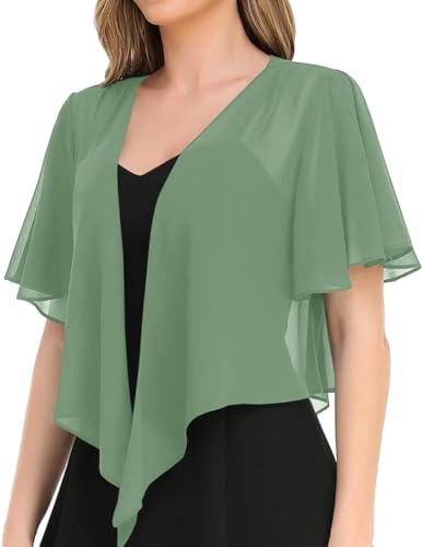 Image of Women's Solid Puff Sleeve Kimono Short Cardigan Loose Cover Up Casual Blouse Top Chiffon