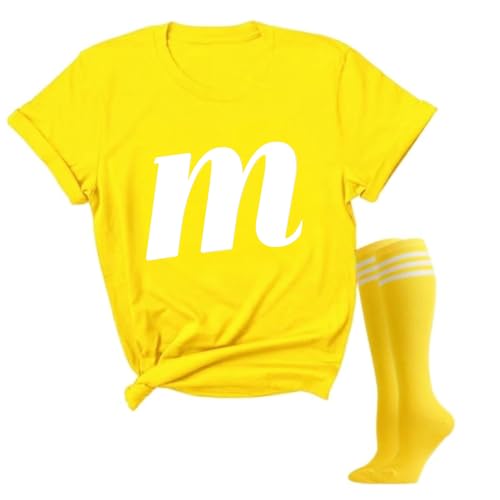 YOKVAN Womens Easy Candy Halloween Costumes Initial Team T-Shirt (US Alpha Medium Regular Regular Yellow)