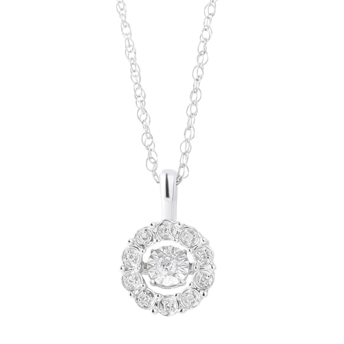 Sterling Silver Dancing Diamond Accent Circle Pendant Necklace