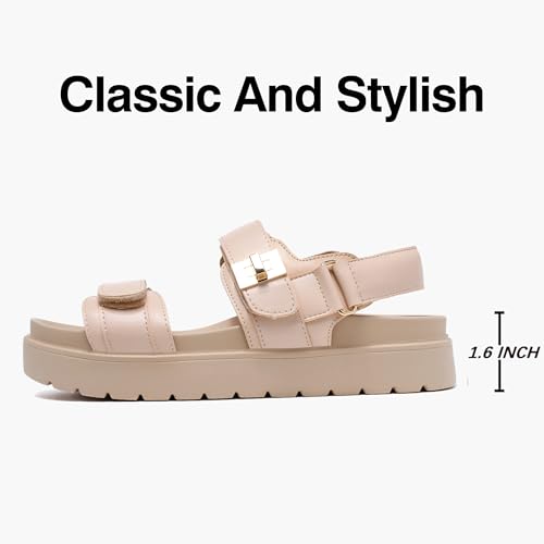 Image of Women's Platform Sandals Slip on Comfort Adjustable Double Strap Sandal for Women Leather Footbed