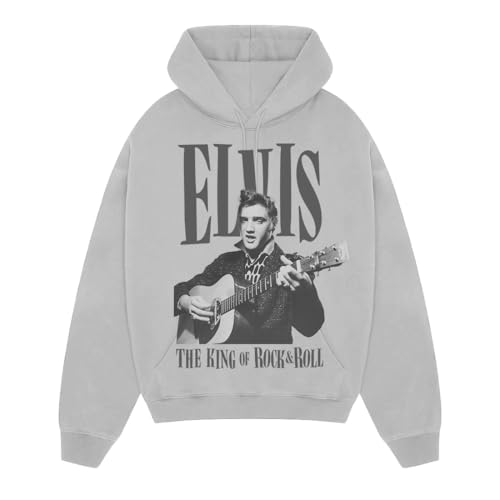 Elvis Presley King of Rock Hoodie Washed Grey Medium