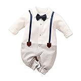 PATPAT Baby Boys Gentleman Romper with Bow Tie Newborn Inflant Jumpsuit Baby Formal Outfits Clothes White 3-6 Months