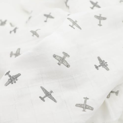 Image of Little Unicorn Muslin Swaddle Blanket for Newborns & Infants | Soft & Breathable Fabric | Baby Blanket for Swaddling, Nursing, Shower Gifts (Pewter Planes)