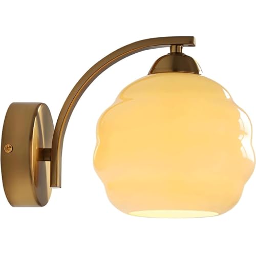 Lámpara de pared vintage for pasillo, de mediados de siglo, de vidrio amarillo cepillado, for mesita de noche, decoración de interiores, aplique de pared for sala de estar, baño, tocador y dormitorio.