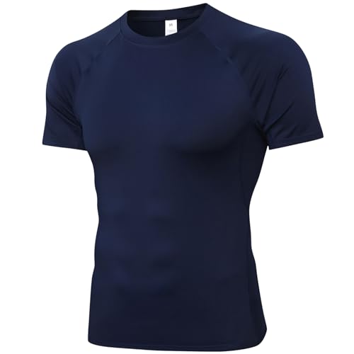 SPVISE Camiseta de compresión de manga corta para hombre, para entrenamiento, gimnasio, fresco, seco, atlética, capa base, camiseta interior para deporte y correr, marino, Small
