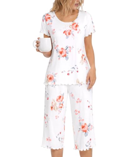 Image of NACHILA Bamboo Viscose Pajamas for Women Set Cooling Capri Short Sleeve Pjs