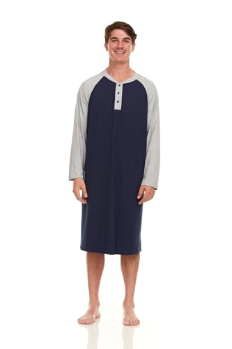 Mens Nightshirt - Long Sleeve Lounge, Sleep Henley Shirt Pajama - Mens Nightgown/Big Sleeping Top, Black2