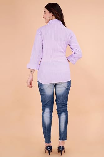 Image of ROYALICA Women Tops Womens Regular Fit Striped White Colour Cotton Blend Casual Shirt