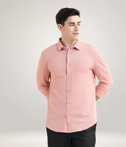 Image of TURMS Men's Solid Knitted Shirts, Odor Control, Stretchable & Breathable, Cotton Blend, Tailored Fit, Full Sleeve