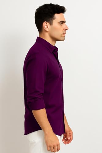 Image of Men's Casual Cotton Blend Shirt | Regular Fit | Full Sleeve | Solid Design