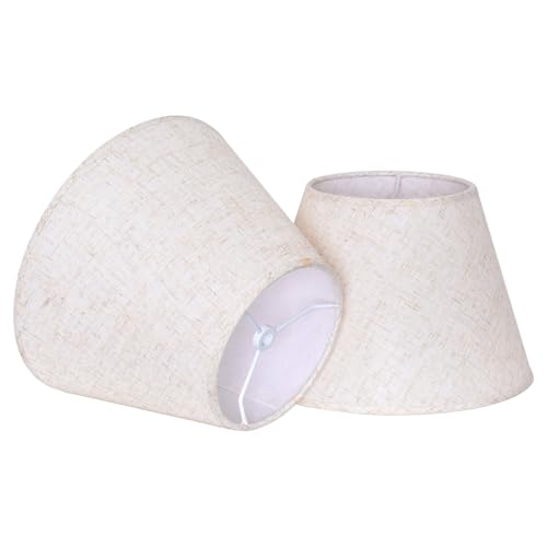 2 Pack Beige Small Lamp Shades for Table Lamps, 6" Top x 10" Bottom x 7" High Barrel Lampshades, Linen Fabric Lamp Cover Replacement, Spider Fitter for Harp and Adapter, 6x10x7 Inch Retro Decor(Beige) by Doraloko - Used condition - US$23.73