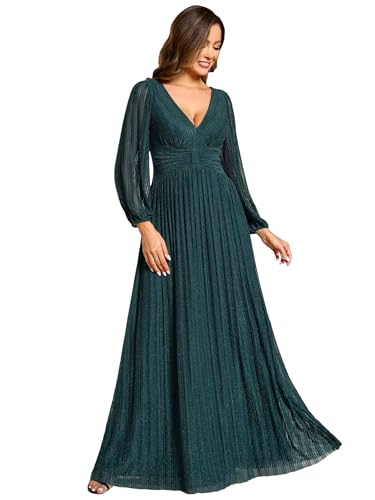 Ever-Pretty Vestido de Noche Corte Imperio Cuello en V Manga Globo Vestido Invitados Boda Verde Azulado 48