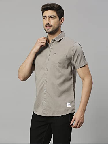 Image of Thomas Scott Men's | Solid | Half Sleeve | Slim Fit | Linen Blend | Spread Collar | Casual Shirt