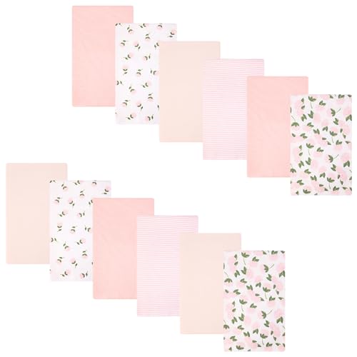 Hudson Baby Unisex Baby Cotton Flannel Burp Cloths Bundle, Pink Peony, One Size
