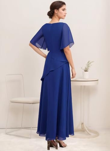 Long Mother of The Bride Dresses for Wedding Short Sleeves Chiffon Pleated Formal Dress for Women 20253