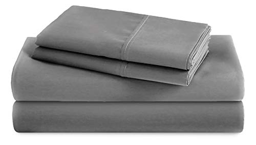 TRIDENT Cotton Breathable/Stain/Wrinkle Resistance, 400 Thread Count, Solid 4-Piece Bed Sheet Set (1 Flat, 1 Fitted Sheet, 2 Pillow Covers), King, Wet Weather Grey