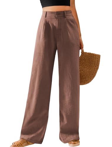 Image of Feiersi Womens Casual Wide Leg Pants High Waisted Button Down Straight Long Trousers Palazzo Pants