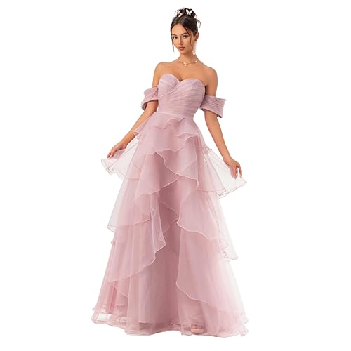 Amazon.com: VIPGIRL Off-Shoulder Formal Petal Hem Tulle Long Prom Dress,  Sweet A-line Split Thigh Backless Evening Homecoming Gown, X-Small,  Rosegold : Clothing, Shoes & Jewelry
