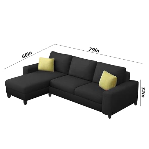 Image of Orland 4 Seater LHS L Shape Sofa Set for Living Room | Color - Black | Premium Fabric Sofa