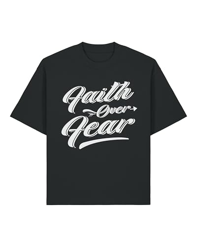 Faith Over Fear - Camiseta unisex de algodón pesado, color negro, Negro, L Grande alto